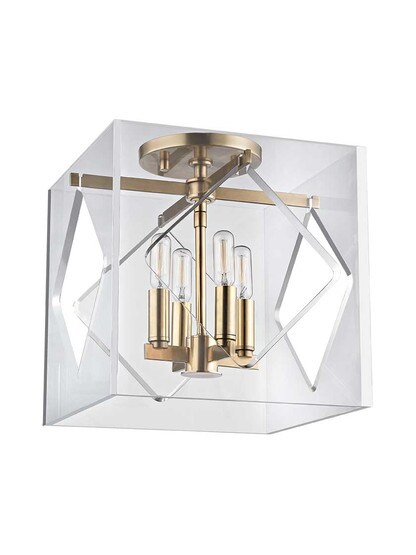 Travis 12 inch Flush-Mount Ceiling Light in Aged Brass.